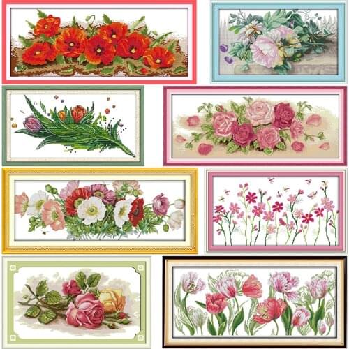 Flowers Stamped Cross Stitch Kits Joy Sunday Colorful Rose Printed 11CT 14CT Counted Cross Stitch Kit Embroidery Needlework Sets