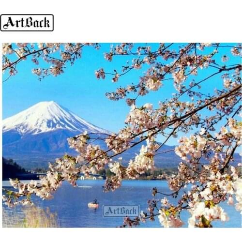 New 5d diamond painting Mount Fuji landscape full square & round diamond art Japanese cherry blossom view 3d diamond mosaic