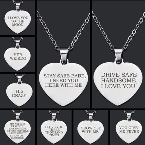 Couple Gift His Crazy Her Weirdo Engraved Necklace Unique For Lovers Sweetheart Stainless Steel Pendant Necklace
