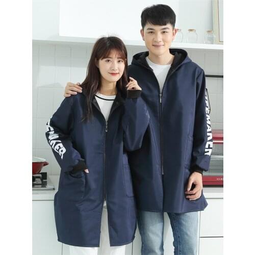 Womens winter coat plus velvet thick warm apron custom overalls home male long sleeve kitchen waterproof