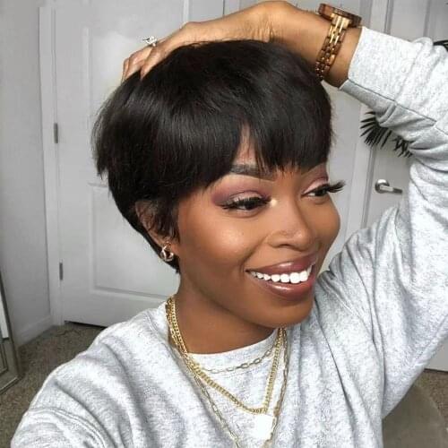 Pixie Cut Wig Short Wigs With Bang Straight Human Hair Wigs for Black Women Full Machine Wigs Remy Short Human Hair Wigs