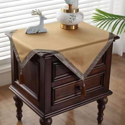 Custom Luxury Silk Satin Dust Cover Cloth Square Chinese style Coffee Tea Table Cloth Bedside Cabinet Printer Dirt-Proof Sets