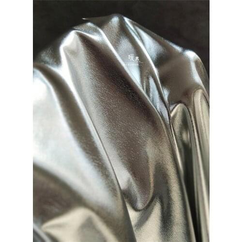 Coated Stretch Imitation Leather Fabric Shiny Silver Slight Elastic DIY Background Decor Tights Dress Clothes Designer Fabric