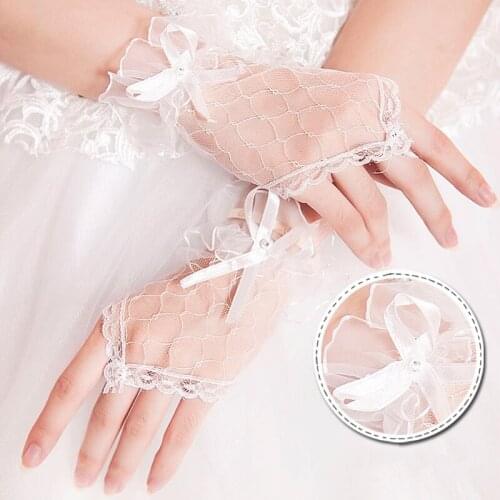 Bridal Lace Net Yarn Bowknot Gloves Without Fingers Wedding Accessories
