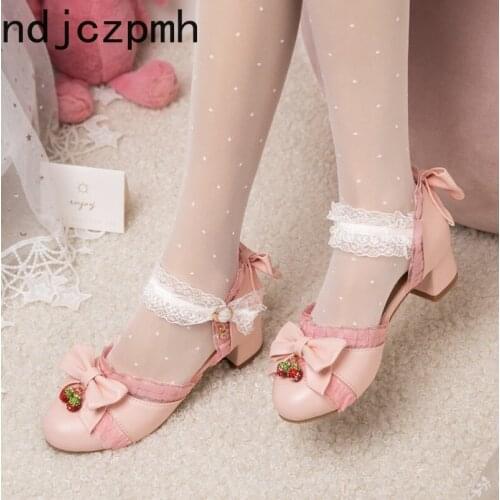 Big Size 28-48 Brand New Girl Lolita Mary Janes Pumps Cute Bowknot Wedges High Heels Women Pumps Platform Gothic Shoes Woman