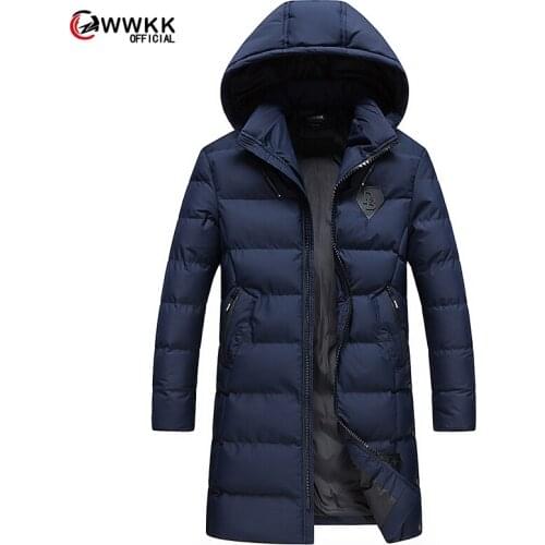 WWKK 2020 New Men Clothing Winter New Down Jacket Fashion Slim Hooded Thick Warm White Duck Down Long Coat and Parka Male L-4XL
