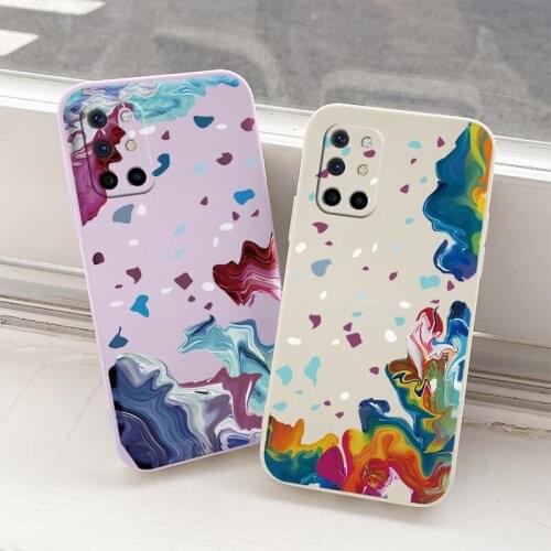 Oil Painting Color Block Square Lens Protection Case For Oneplus 8t Soft Liquid Silicone Phone Cover For 9 9pro 9r pro Case