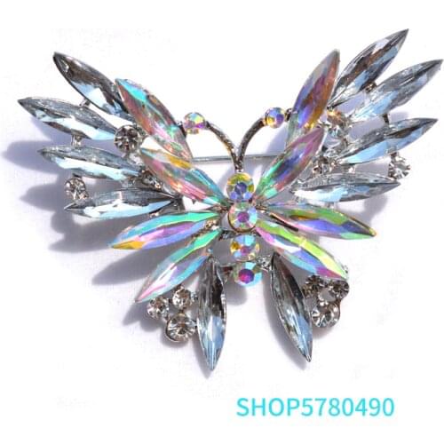 Silver Color Vintage Butterfly brooches Rhinestone Brooch for Women Wedding gifts Dress Garment Lady Crystal Pin Fashion Jewelry