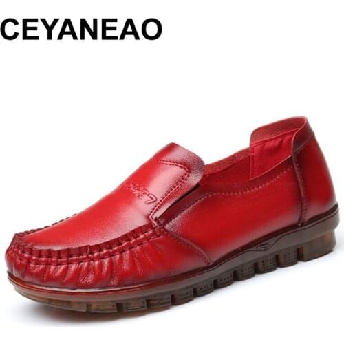 CEYANEAO women Ballet flat shoes genuine leather lace-up ladies shallow moccasins casual shoes woman summer moccasins shoes