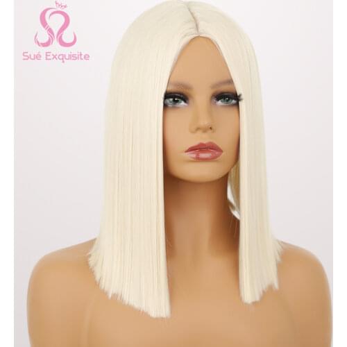 SUe EXQUISITE Short Wigs Blond Color Straight Hair Bob Women Synthetic Wigs for Black Women Middle Part Cosplay Wigs