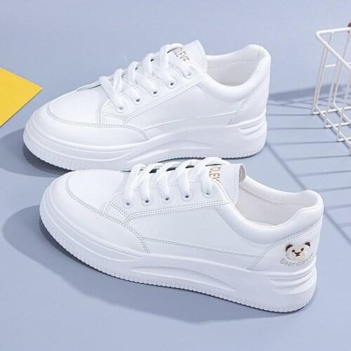 Women Shoes 2021 Platform Lace Up White Shoes Women Casual Shoes Women Breathable Bear Embroidery Flats Shoes