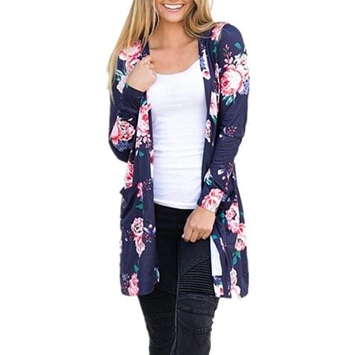 Hitmebox 2019 New Fashion Autumn Womens Boho Floral Printed Open Front Long Sleeve Pockets Cardigans Coverup Tops Jacket Coats