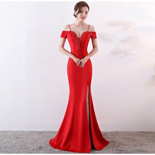 Sexy Mermiad High Slit Long Pink Formal Evening Dress Women Beading Backless Off Shoulder Navy Blue Party Prom Dress Plus Size