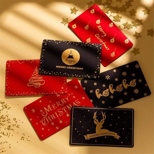 1/6 Set Christmas Greeting Card High-end Bronzing Blessing Thanksgiving Card Wishing Message Cards with Envelopes Stickers