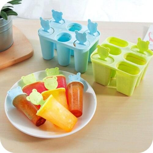 1 Pc 6 Cell Frozen Ice Cream Pop Mold Food-Grade Plastic Popsicle Maker Lolly Mould Tray Pan Kitchen DIY Random Color -30