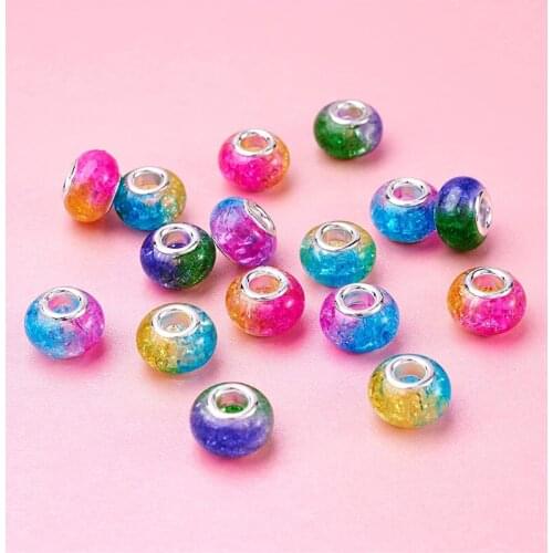 10 Pieces Colorful Ice Crack Flower Big Hole European Beads Charms Fit Pandora Bracelet Necklace Women Craft Jewelry Necklace