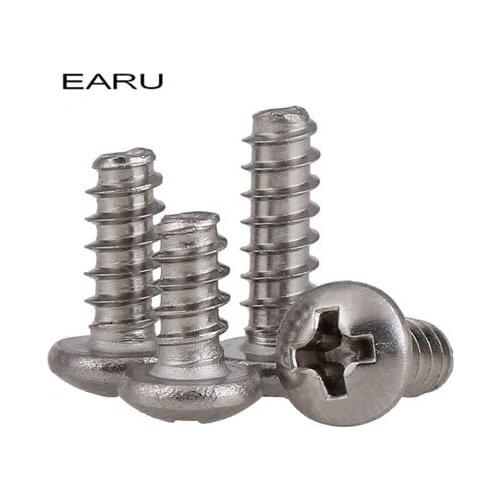 100 pieces M4*8 304 Stainless Steel Round Pan Head Flat Tail Self-tapping Phillipps Screws Bolt