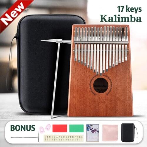 17 Keys Kalimba Mahogany Wood Thumb Piano Finger Percussion w/ Tuning Hammer Case Play with guitar Musical Instrument