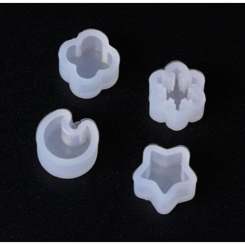 2 2 Pcs/Set Silicone Mold Ear Stud DIY Jewelry Making Snowflake Moon Star Flower Shape Mini Small Molds Epoxy Resin Crafts Tools