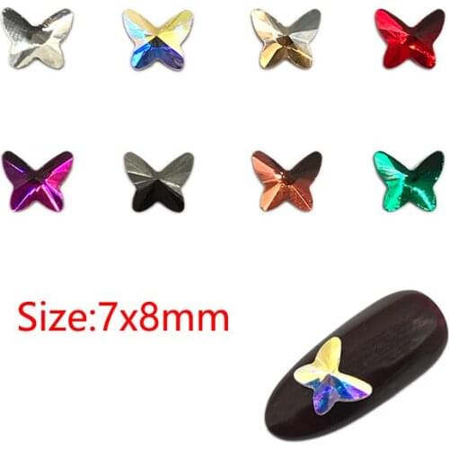 30pcs/100Pcs New sale 7X8mm Butterfly Nail Rhinestone Glass Crystal Flatback Stones For DIY Nail Art Decoration