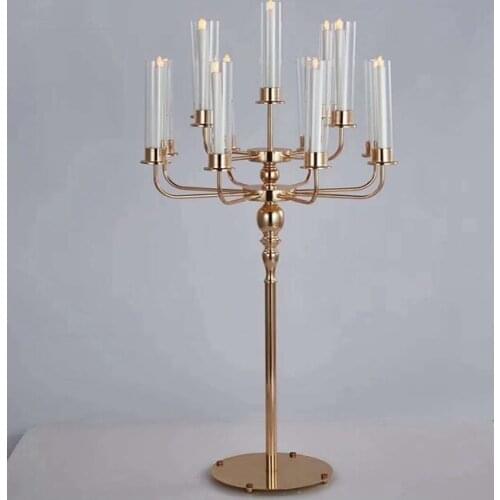 5pcs)16 arms gold candlestick metal candle holder with acrylic cup for event decor yudao1274