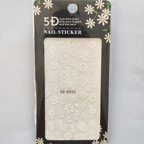 5D Nail Sticker Laser Anaglyph Effect Design Nail Foil White Flowers Sunflower Glue Stickers Decals Slider Nail Art Decoration