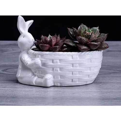 White Ceramic DIY Flower Pots China style Home Decoration Rabbit Flower Pot For Green Plant Garden Planter Pots Porcelain