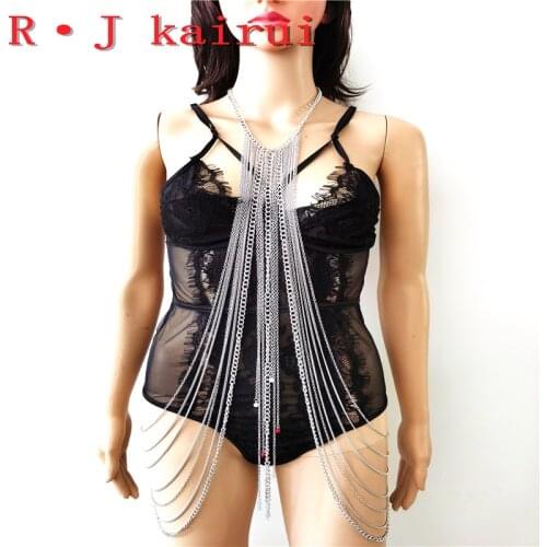 New RJBY26 Silver Chains Neck Body Jewelry Unique Imitation Pearls Long Body Chains Top Costume Jewelry 2 Colors