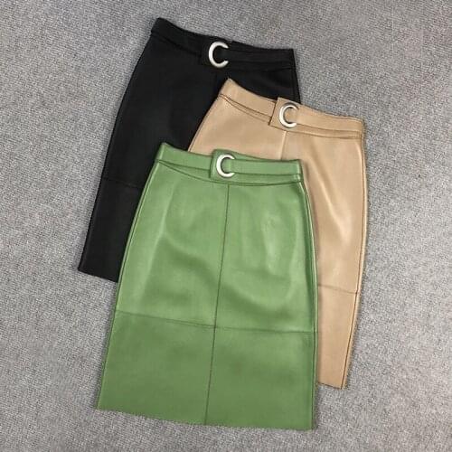 Factory New Arrival Women Casual Genuine Leather Skirt