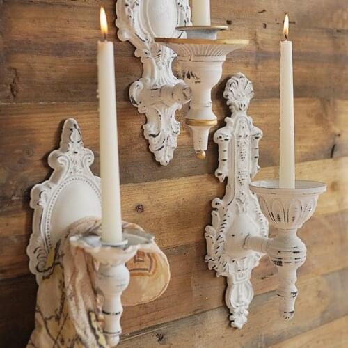 French Wedding Props Palace Old Candlestick European Style Retro White Home Wall Decoration Wrought Iron Wall Hanging Mural