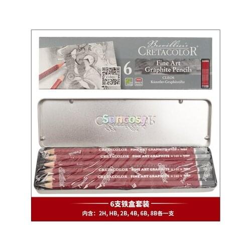 Cretacolor Fine Art Graphite Set, Set of 6,2H, HB, 2B, 4B, 6B, 8B,Ideal for Sketching and Drawing