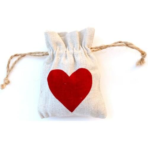 Cotton Jewellery Organizer Packaging Print Red Hearts Cute Wedding Favor Candy Gift Bag Jewelry Storage Drawstring Pouch