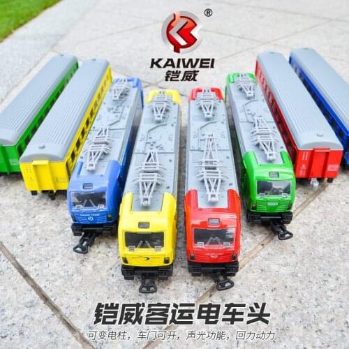 1:60 high simulation alloy tram model simulation locomotive light music pull back car childrens alloy toy car (double section)