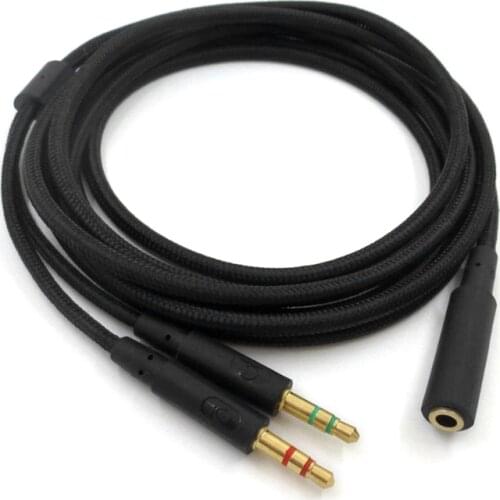 New Replacement 3.5mm Universal 2 in 1 Gaming Headset Audio- Extend Cable For HyperX Cloud II/Alpha-/Cloud Flight/Core Headphone