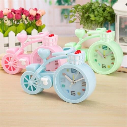 Candy Creative Bike Alarm Clock Kids Students Bedside Wake Up Alarm Clocks Home Living Room Decoration Ornaments Bicycle Clock