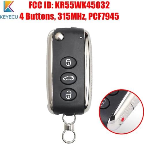 KEYECU Smart Flip Remote Auto Car Key 4 Buttons 315MHz with PCF7945 Chip for Bentley GT GTC Flying Spur 2006-2016, KR55WK45032