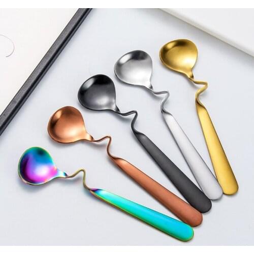 Coffee Spoon Hanging On Cup Mug Serving Ice Tea Stainless Steel Mixing Stick Korean Style Kitchen Accessories