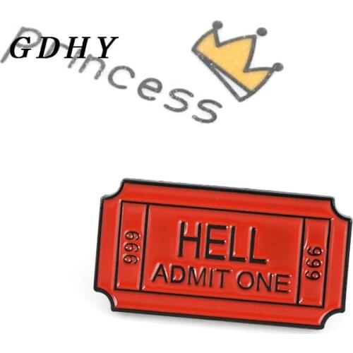 GDHY Red Architecture Number Plate Brooch "HELL" "ADMIT ONE" 999 Architecture Number Plate Enamel Pins Badge Buckle Shirt Gift