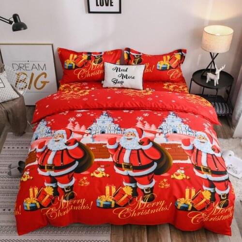 Red Christmas 3-piece Set Bedding 3d Pillowcase King Size Comforter Cover Set Digital Printing Adult Kids Bedroom Decor