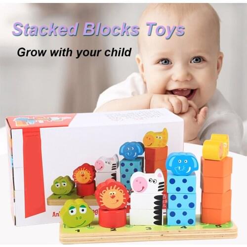 Colorful Wooden Learning Puzzle Cartoon Animals Stacked Blocks Geometric Set Baby Preschool Educational Toys For Kids Gift#g4