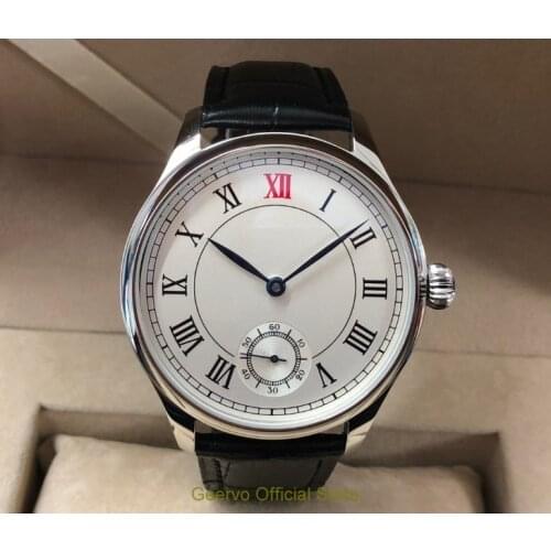 44mm GEERVO white dial Asian 6498 17 jewels Mechanical Hand Wind movement mens watch Roman numerals Mechanical watches gr216-8