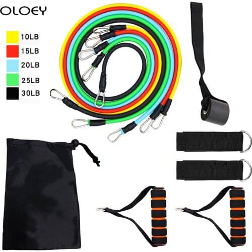 11PCS Crossfit Resistance Bands Tube Set Stretch Training Rubber Expander Tubes Pilates Fitness Gum Elastic Pull Rope Equipment