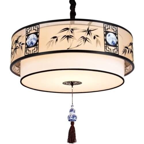 New Chinese Style Chandelier Chinese Restaurant Hot Pot Shop Decorative Lamp Modern Simple Fabric Chandelier Led Pendant e27