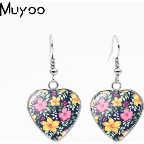 2021 New Wild Colorful Floral Tropical Monstera Plumeria Flowers Art Patterns Handcraft Heart Dangle Earrings