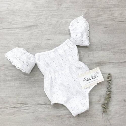 Newborn Baby Clothing 0-18M Summer Infant Baby Girls Rompers Off Shoulder Short Sleeve Lace Hollow Out Jumpsuits