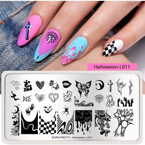 BORN PRETTY Halloween Image Stamp Plates Pumpkin Skull Pattern Nail Art Stamping Template Nails Printing Stencil Tool