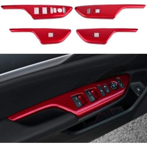 Armrest Window Rise Lift Down Control Switch Door Lock Panel Cover Trim for 10th Gen Honda Civic 2019 - Red