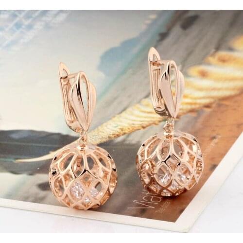 Hollow Drops Dangle Earrings Trendy Cubic Zircon Wedding Engagement Party 585 Rose Gold Earrings For Women 2020