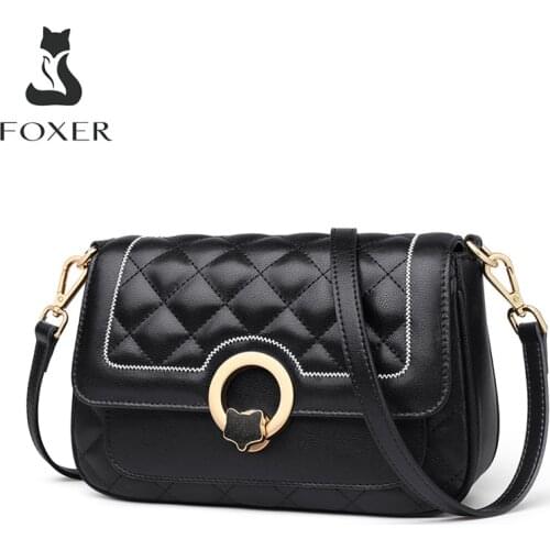 FOXER Female Cow Leather Casual Crossbody Bags Women Diamond Lattice Small Shoulder Bag Fashion Soft Phone Purse Lady HandBag