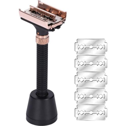 Adjustable Butterfly Open Double Edge Safety Razor TTO Razors With 5 Pcs Blades & 1 Base